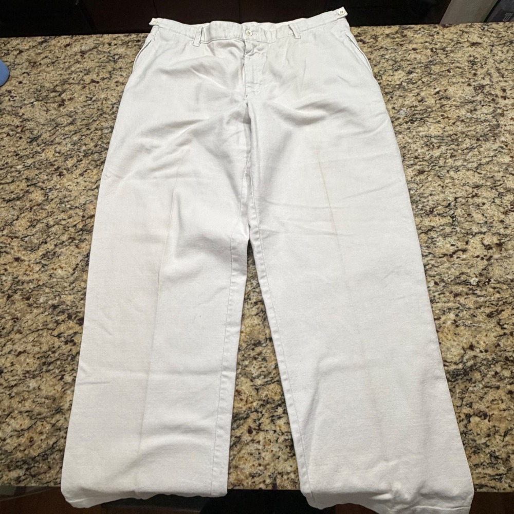 Oska Mens Textured Cotton Trousers Off White Cream Straight Leg Size 6 ws